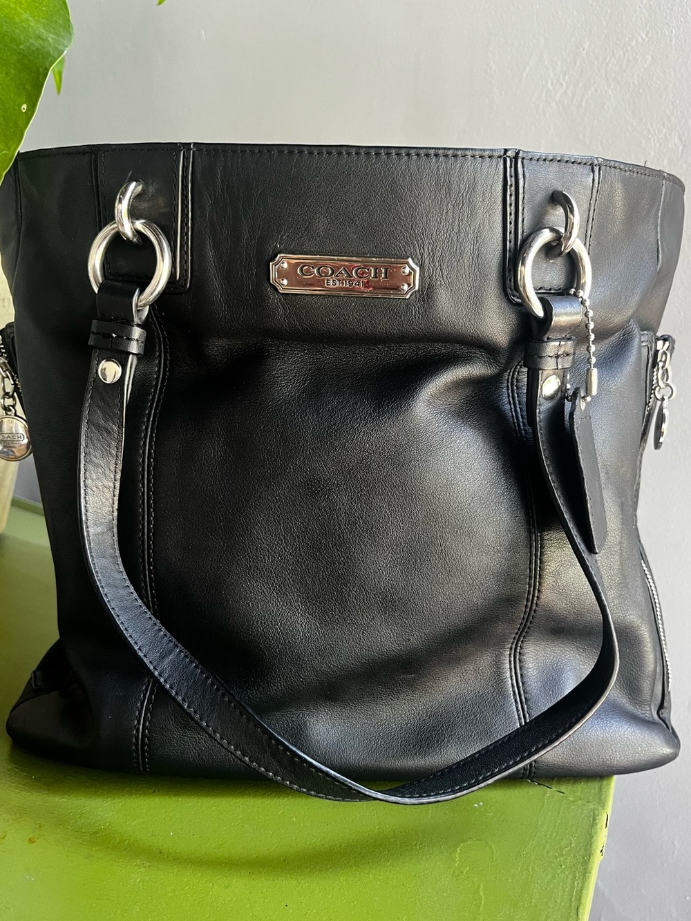 Coach Black Leather Shoulder Bag with Silver Hardware